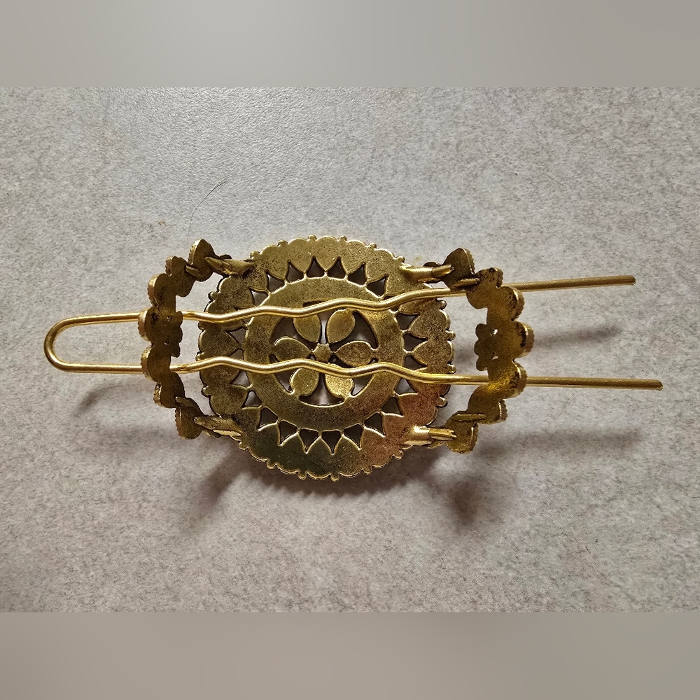 Gold and Turquoise Hair Clip - Picture 3 of 6